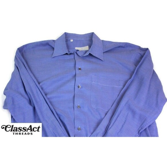 ERMENEGILDO ZEGNA Blue Geometric Cotton Long Sleeve Button Down Shirt Mens 16 - Picture 1 of 8